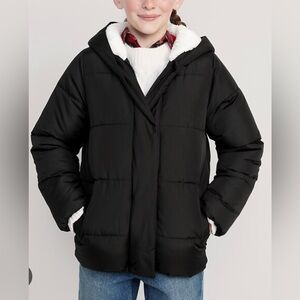 Sherpa lined hooded puffer jacket for girls size small 6-7